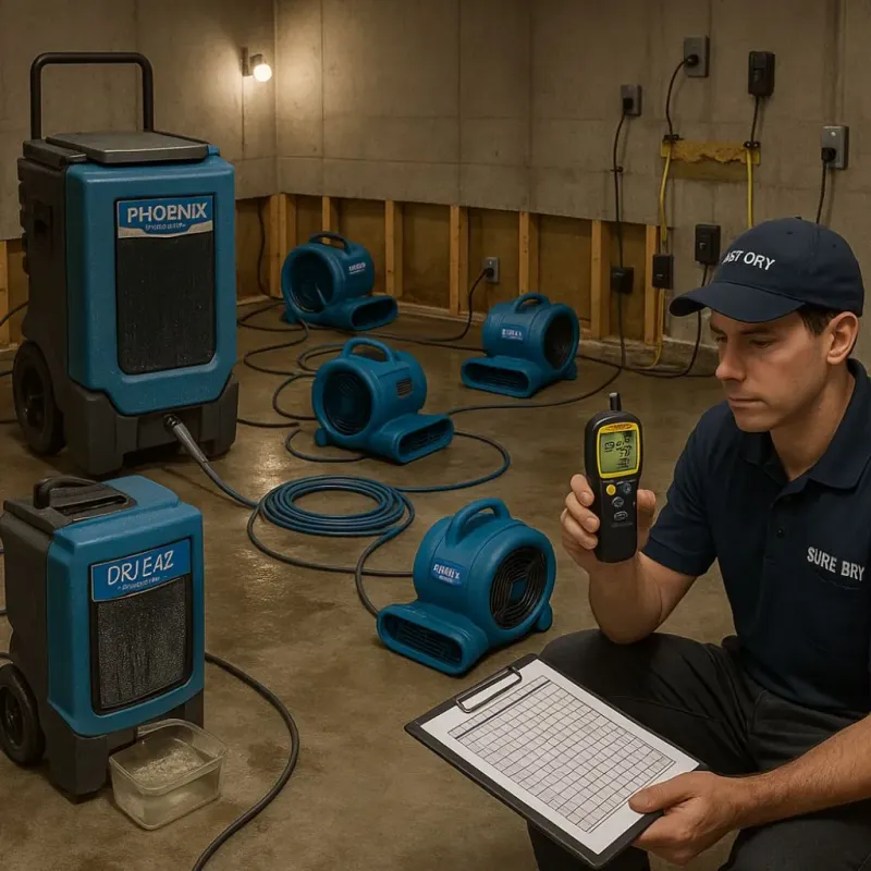Structural Drying and Dehumidification process in Hollywood Park, TX